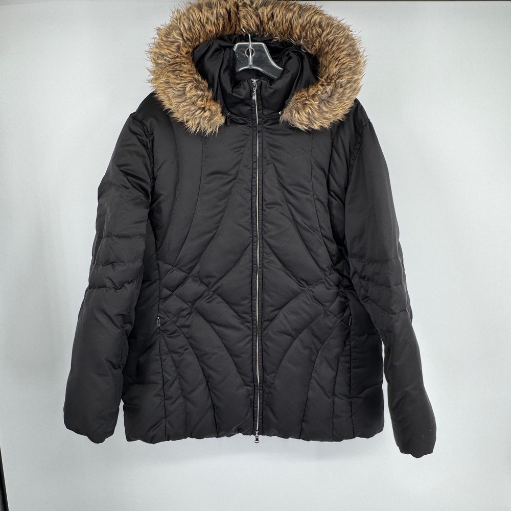 A.N.A Black Puffer Jacket Faux Fur Hood Zip‎ Coat Quilted Women XL Winter Warm